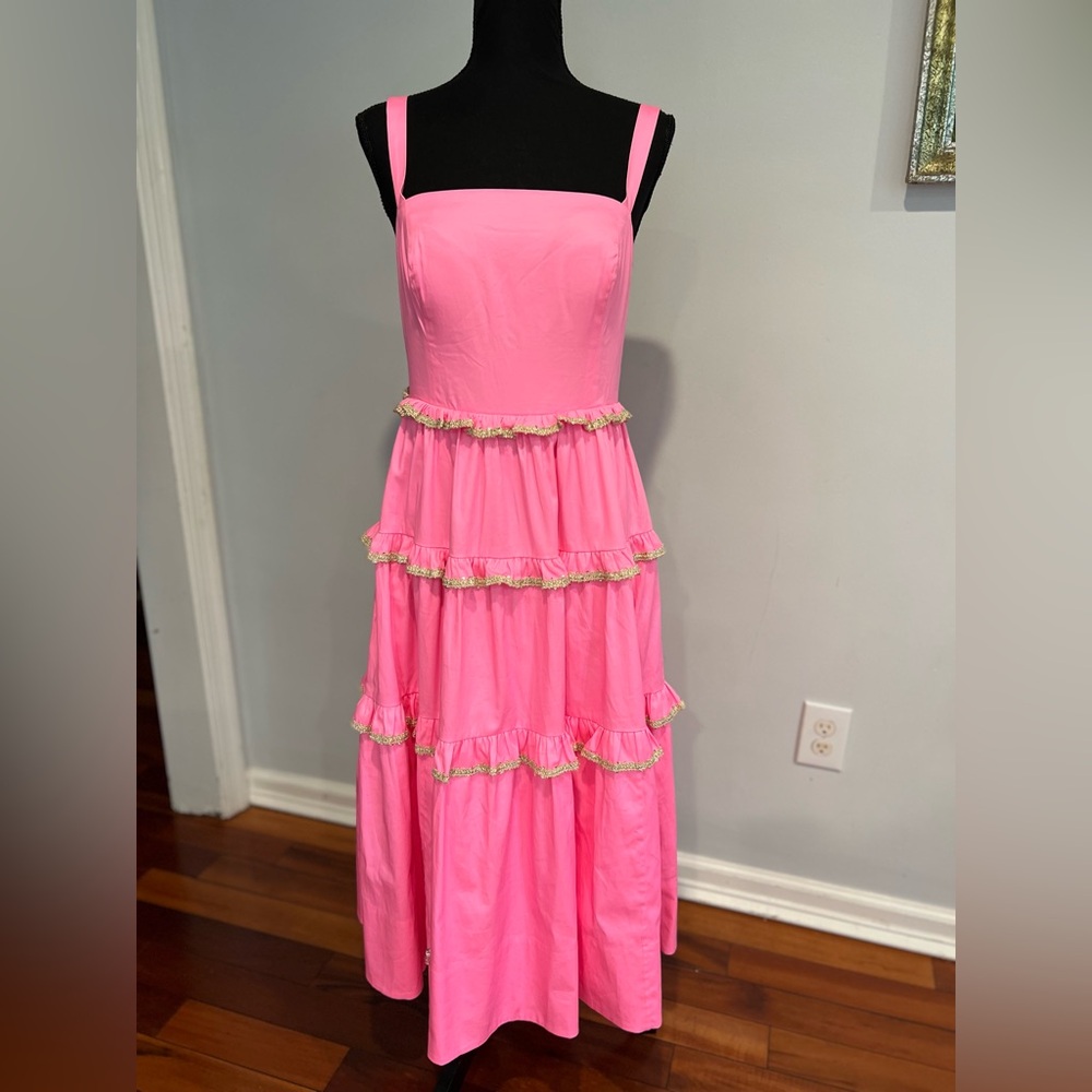 NWT Lilly Pulitzer ❤️‍🔥SAMPLE ❤️‍🔥 luxurious hot pink golden detail Dress ⭐️ - Picture 11 of 16